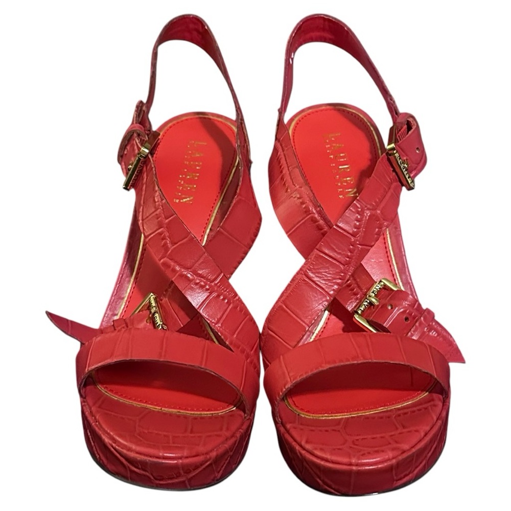 Lauren by Ralph Lauren serrata croc heels, size 8.5